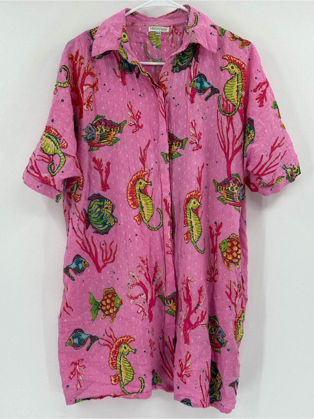 Moda Posa Oversized Button Down Tunic Colorful Fish 0/S